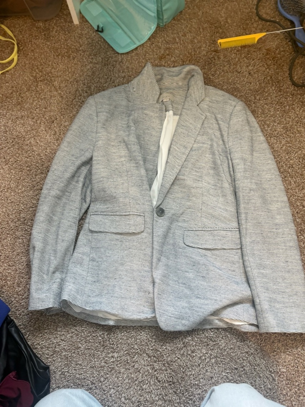 LOFT Gray Textured Single-Button Blazer
